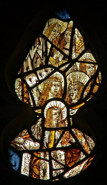 Window S2 depicting St Ursula and some of the 11, 000 virgin martyrs (stained glass)