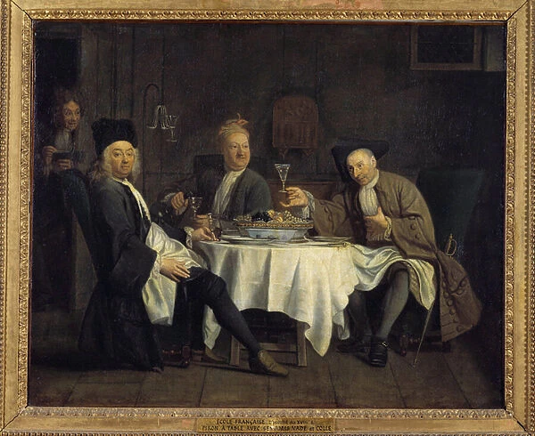 Wine drinkers once said the poet Alexis Piron (1689-1773) at table with his friends Jean Joseph Vade (1720-1757) and Charles Colle (1709-1783) Painting by Jacques Antreau (1657-1745) 18th century Sun. 0, 54x0, 66 m