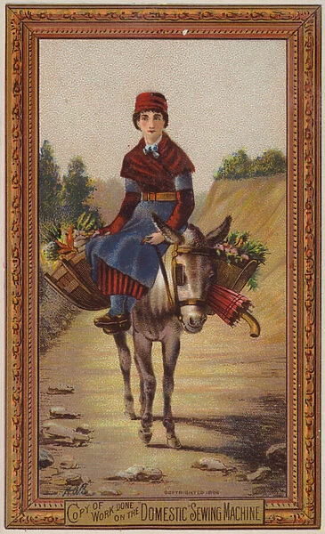 Woman Riding On Donkey (chromolitho)