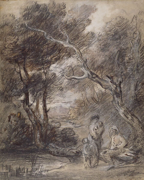 Wooded Landscape with Figures, c. 1788 (chalk, wash and gouache on paper)