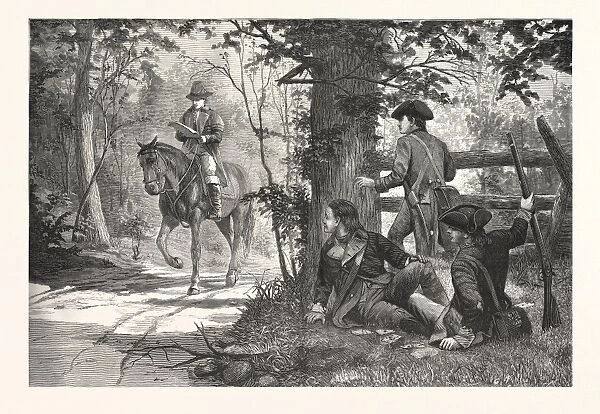 CAPTURE OF ANDRE, engraving 1880, us, usa, horse, horse riding