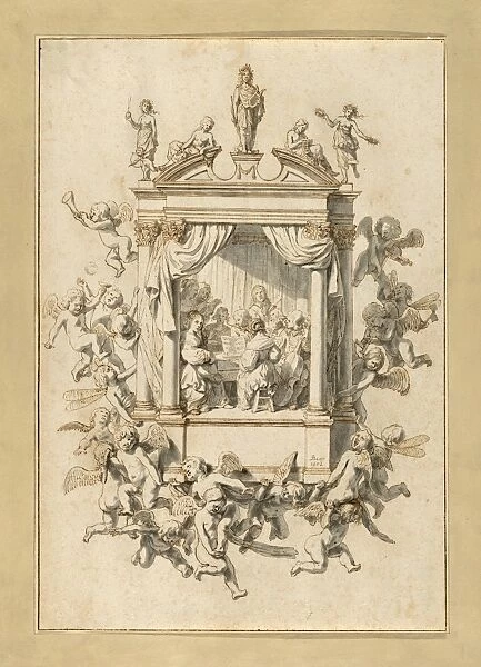 Drawings Prints, Drawing, Group, Men, Women, Playing, Chamber, Music, Within, Portico