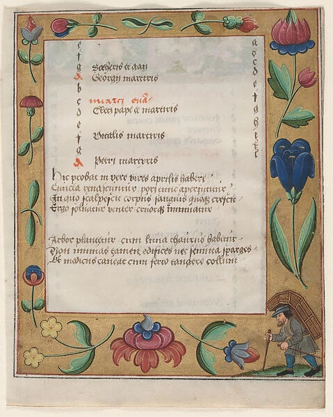 Leaf Psalter Prayerbook Calendar Page Peasant