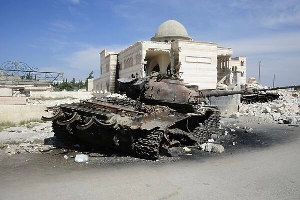 A Russian T-72 main battle tank destroyed in Azaz, Syria