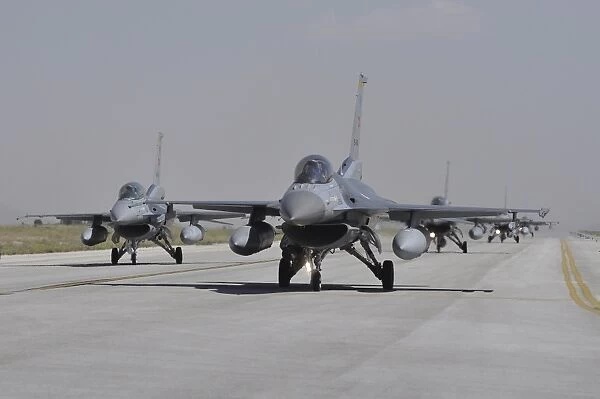Turkish Air Force F-16C  /  D aircraft taxiing on the runway