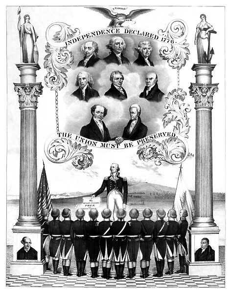 Vintage American history print of the first eight Presidents of The United States