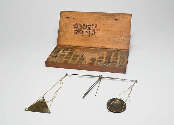 Box with Scale and Set of Weights, Cologne, 1661. Creator: Wilhelm von Essen