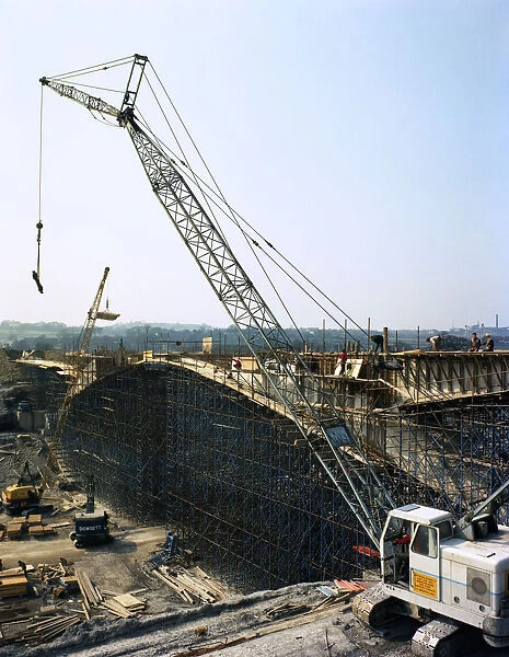 Construction of the Needle Eye Bridge over the M1 at Barnsley, South Yorkshire, 1963