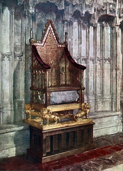 The Coronation Chair, with the Stone of Scone, Westminster Abbey, London, 1937
