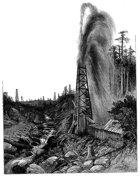 A gusher in the Pennsylvanian oilfields, USA, 1886