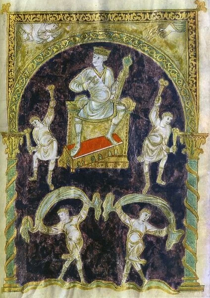 King David enthroned, dancers, end of 9th century (890-900), Abbey of St Gall