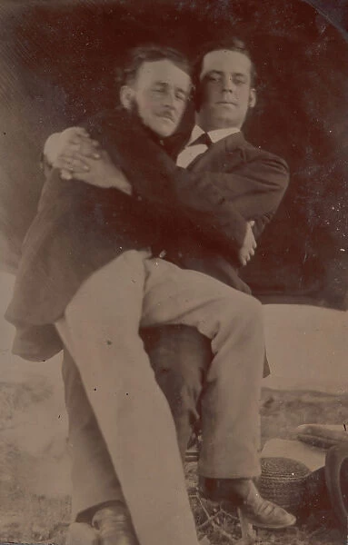 Two Men Embracing, One Seated in the Others Lap, 1880s-90s. Creator: Unknown
