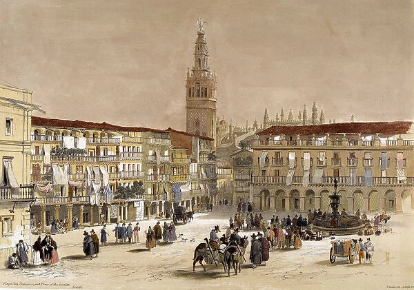 Plaza de San Francisco in Seville, 19th century drawing