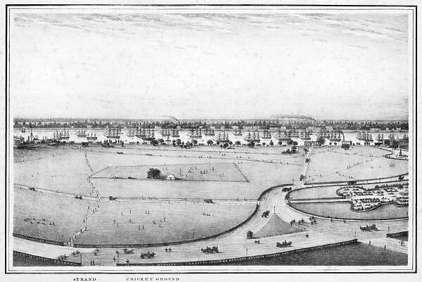 Strand and cricket ground, panorama of Calcutta, India, c1840s. Artist: Frederick Fiebig