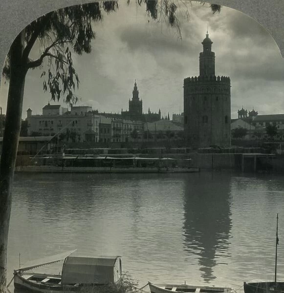 The Tower of Gold and the Cathedral from across the Guadalquivir River, Seville, Spain, c1930s