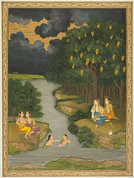 Women Enjoying the River at the Forests Edge, c. 1765. Creator: Hunhar II (Indian
