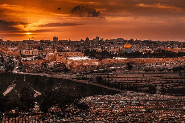 Cityscape Of Jerusalem At Sunset; Jerusalem, Israel