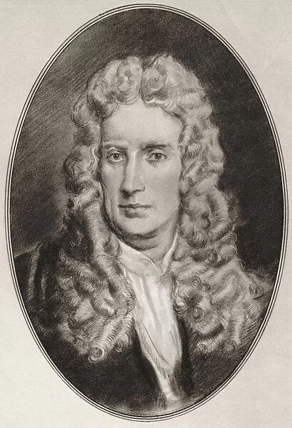 Sir Isaac Newton, 1642 - 1726  /  27. English mathematician, astronomer, theologian, author, physicist and natural philosopher. Illustration by Gordon Ross, American artist and illustrator (1873-1946), from Living Biographies of Famous Men