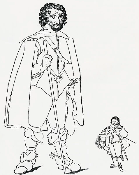 Walter Parsons, Aka The Staffordshire Giant, 7 Feet 6 Inches, Left, Alive During The Reign Of King James I And A Bodyguard To The King, With Sir Jeffrey Hudson, Right, 1619