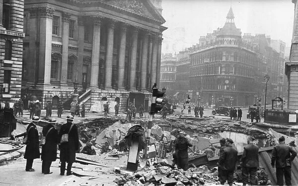Damage to the Bank area of London, during The Blitz of World War Two