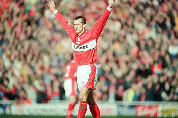Marco Branca celebrates the first goal for Middlesbrough against Sunderland at The