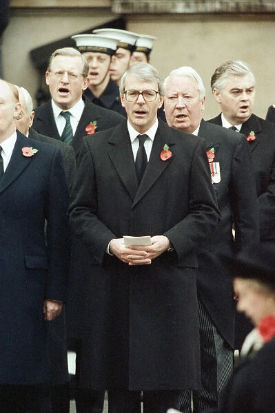 Remembrance Day parade at Whitehall, London. John Major, Edward Heath. 11th November 1991