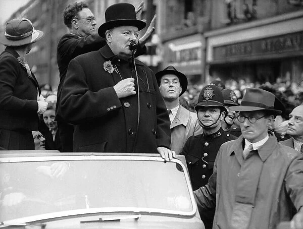 Winston Churchill giving election speech during the General Election campaign of 1945