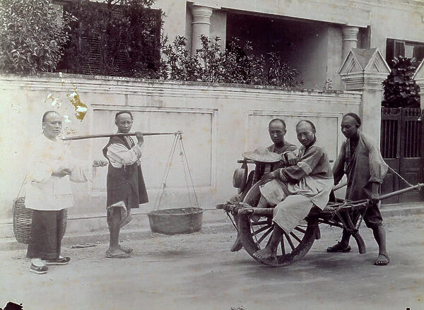 Group of porters along a road of Singapore