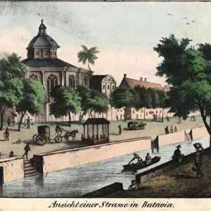 Batavia (Jakarta) canal street with Europeans