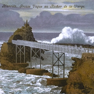 Biarritz, France - Big wave hitting the Virgins Rock