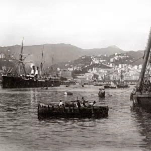 c. 1890 Italy - boats, ships in harbour Genoa Genova