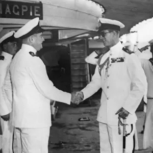 The Duke of Edinburgh taking over HMS Magpie at Malta