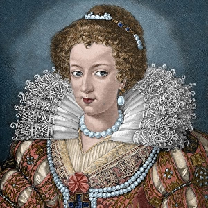 Elisabeth of Austria (1554-1592). Engraving. Colored
