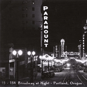 Night view of Broadway, Portland, Oregon, USA
