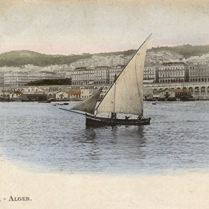 View of the harbour with sailing boat, Algiers, Algeria