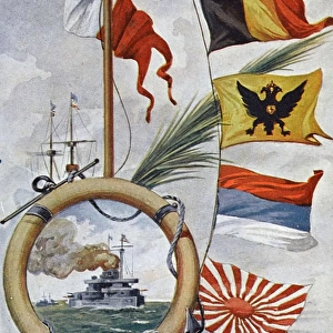 WW1 - Flags of the Allies - French postcard