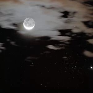 Moon, Jupiter and Praesepe cluster (M44)