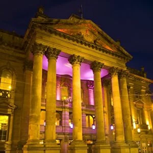 The Grade I listed Theatre Royal photographed at night. Opened in February 1837, the Theatre Royal dominates the heart of Newcastles Grainger Town