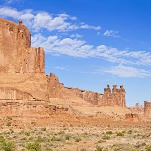 The Three Gossips and The Courthouse Towers rock formations, Arches National Park, near Moab, Utah, United States of America, North America