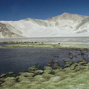 Lake and mountains in the area of the Karakoram Highway, China