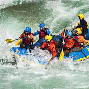 Rafting through white water rapids on the Karnali River in west Nepal, Asia