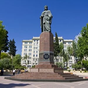 Statue of Nizami in the center of Baku, Azerbaijan, Central Asia, Asia