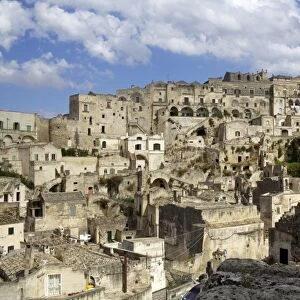 View of the Duomo and the Sassi of Matera, from the cliffside, Basilicata, Italy, Europe