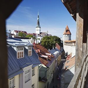 View of Lower Town from Town Wall with Oleviste Church in background, Tallin