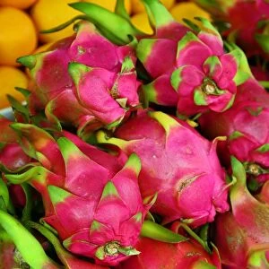 Dragon Fruit in the street market in Chinatown, Singapore, Republic of Singapore