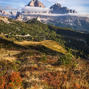 Autumn colors at Giau pass, Cortina d Ampezzo, Belluno district, Veneto, Italy, Europe
