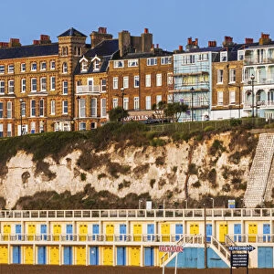 England, Kent, Broadstairs, Beach Huts and Victorian Era Beach Front Buildings