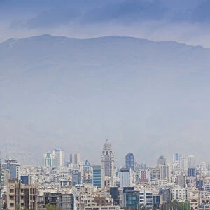 Iran, Tehran, city skyline from the Pole e Tabiat Nature Bridge