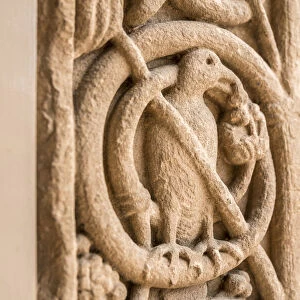 Detail of a pillar of the ruin of Jedburgh Abbey, Jedburgh, Scotish Borders, Scotland