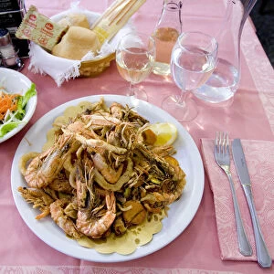 Typical fish meal, Fritto Misto, Burano Island, Venice, Veneto, Italy